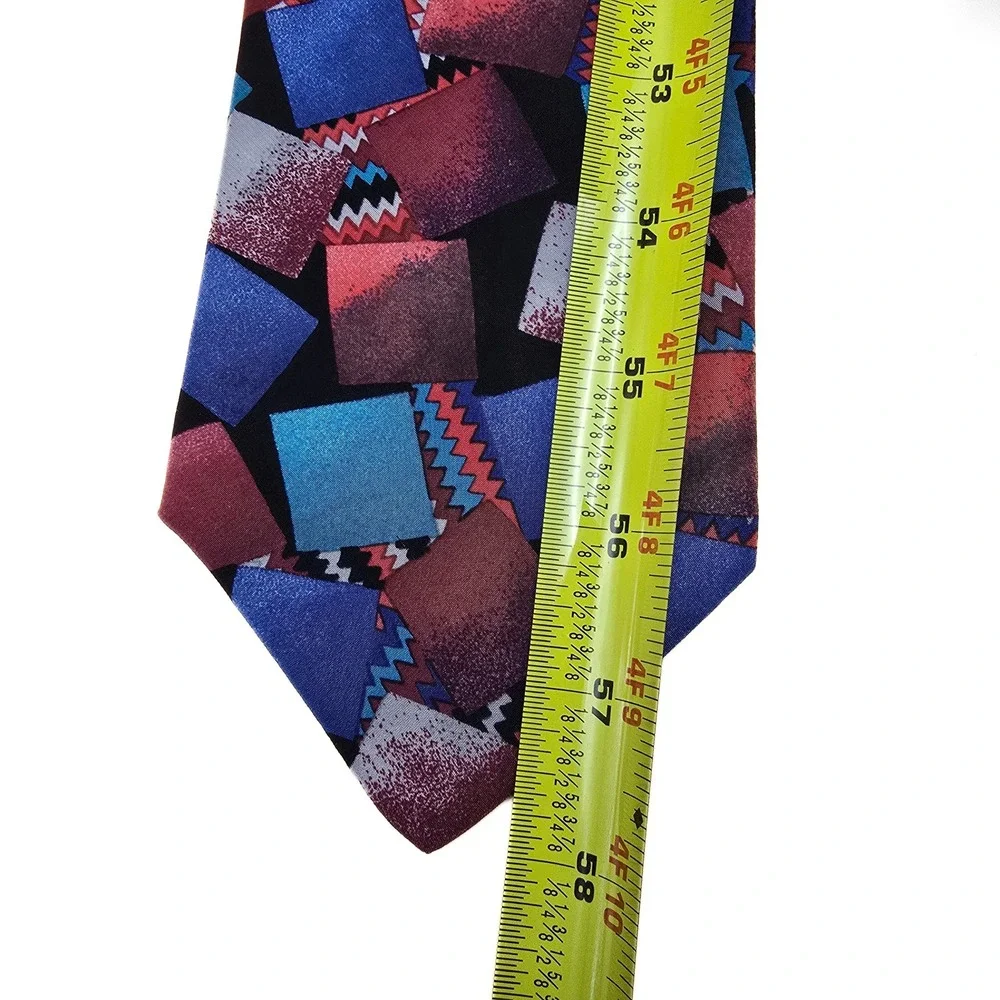 Barbara Blank‎ New York Silk Tie Geometric Abstract Squares Blue Red Handmade